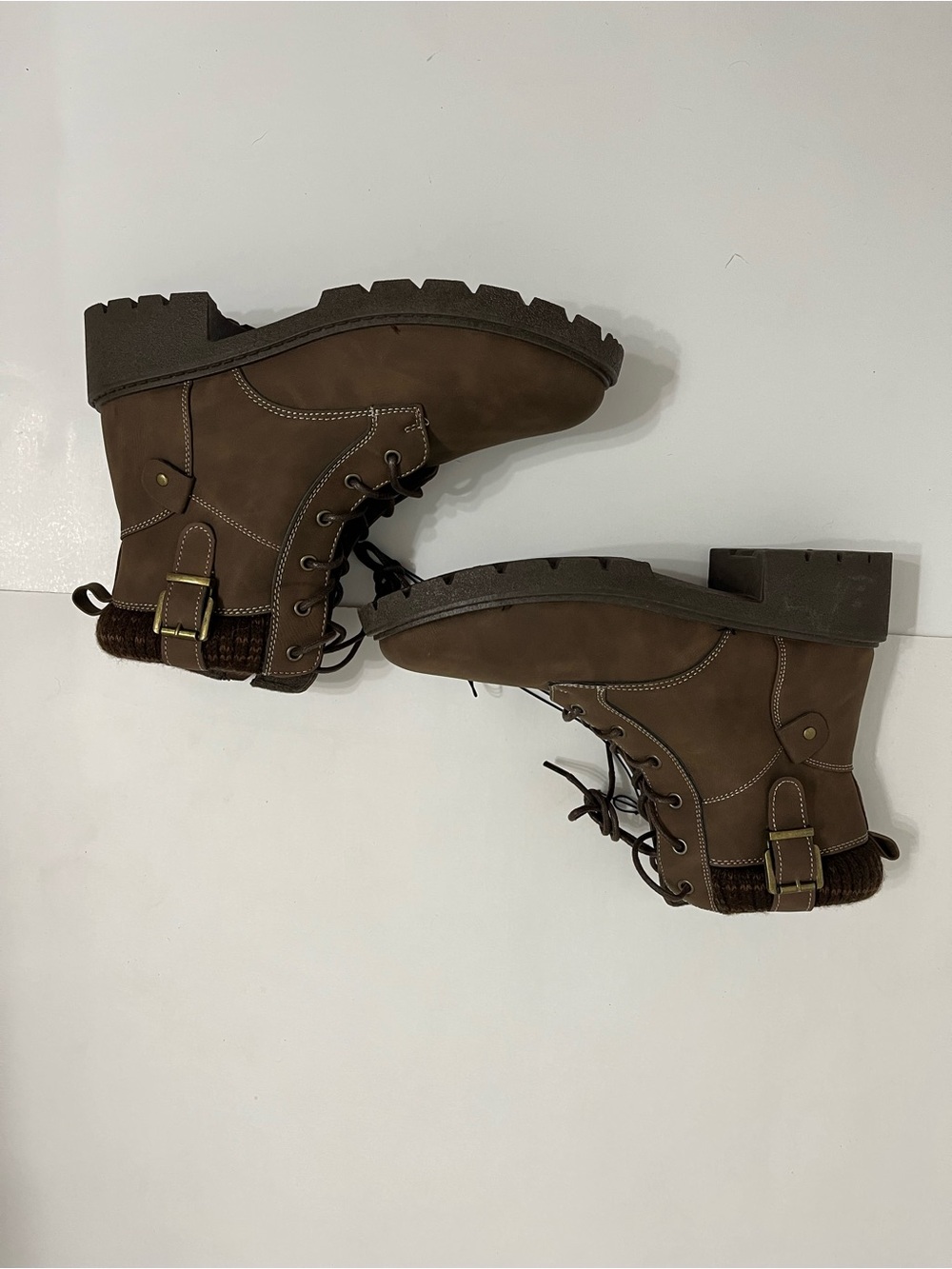Brown Lace-Up Chunky Ankle Boots